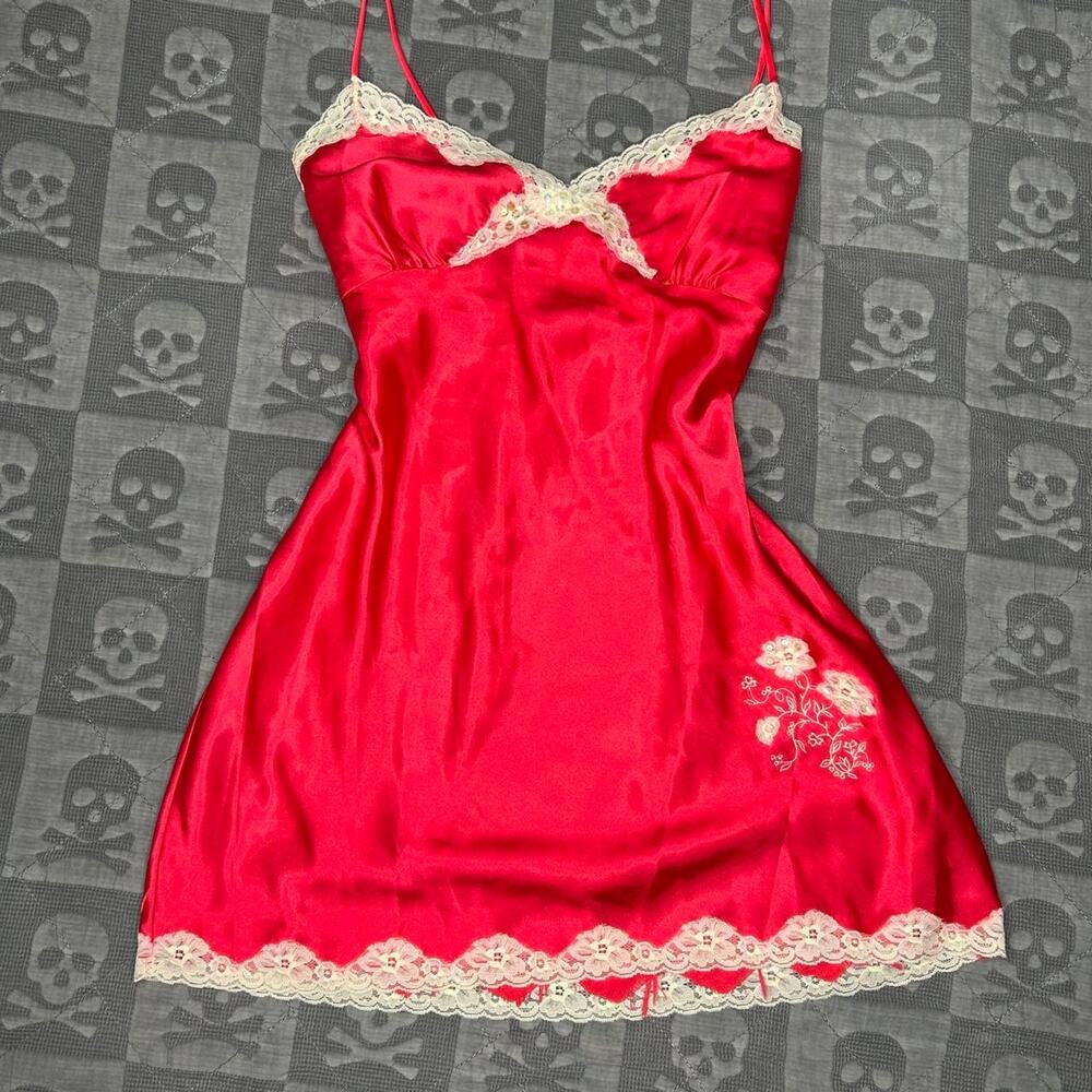 Y2k embroidered lace slip dress